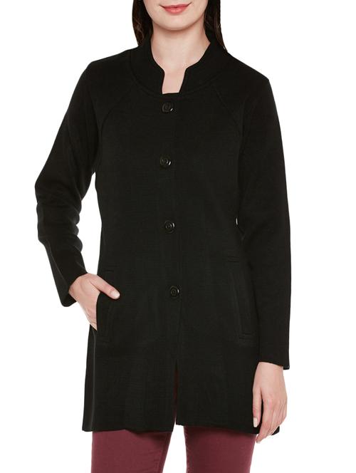 solid black woolen coatigan - 14160595 - Very Small Image - 1