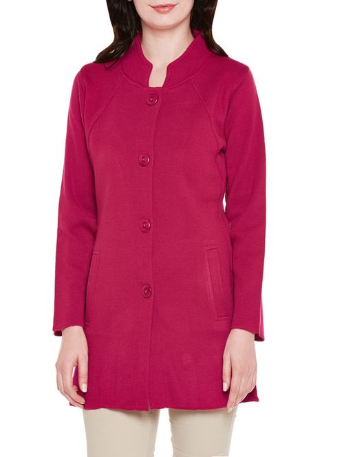 solid pink woolen coatigan - 14160596 - Very Small Image - 1