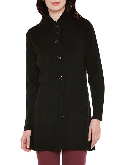 solid black woolen coatigan - 14160600 - Very Small Image - 1
