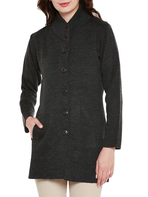 grey woolen casual coatigan - 14160601 - Very Small Image - 1