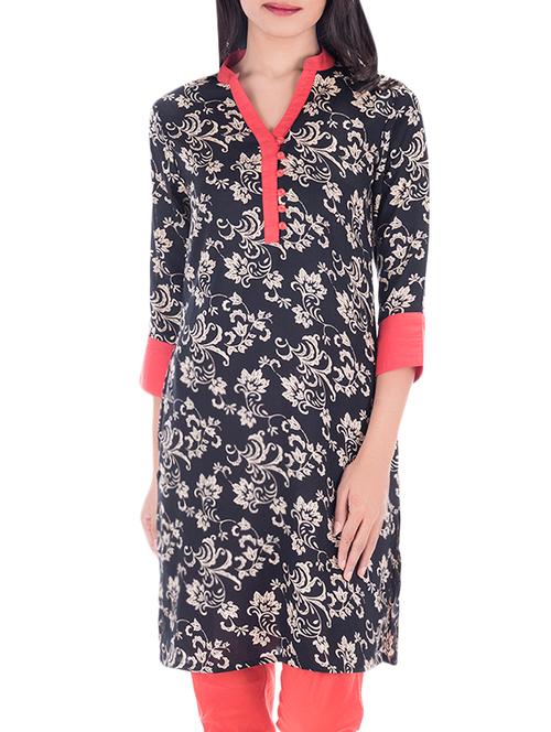 black rayon straight kurta - 14160689 - Very Small Image - 1