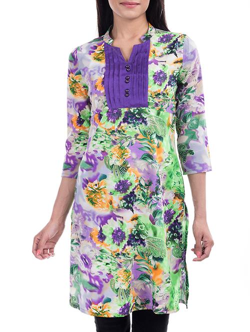 purple crepe straight kurta - 14160690 - Very Small Image - 1