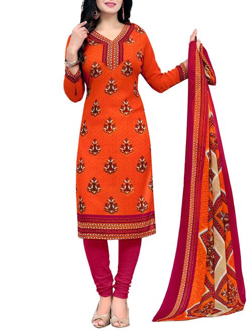 orange churidaar suit dress material - 14160950 - Very Small Image - 1