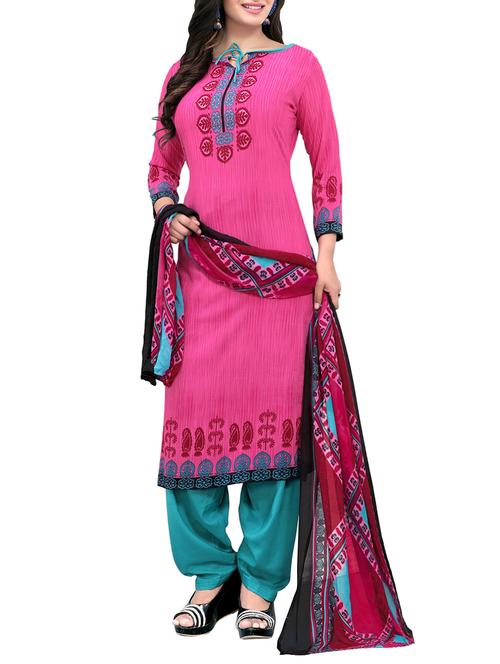 pink crepe salwar suit unstitched - 14160962 - Very Small Image - 1