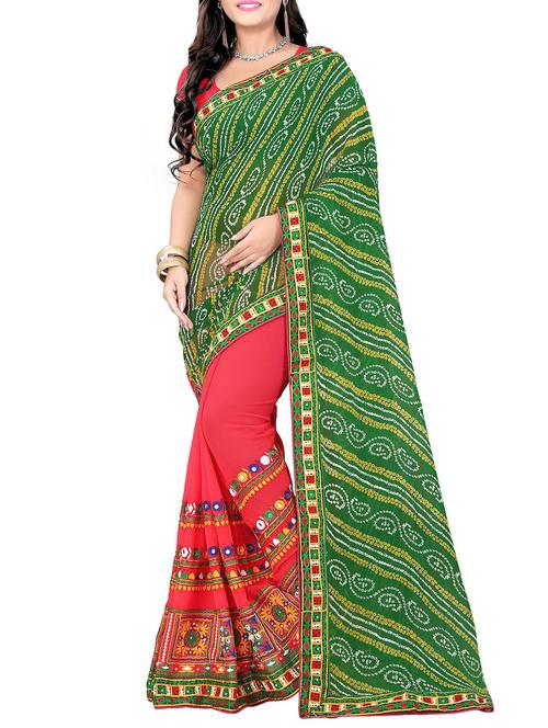 women's bandhani green colored saree with blouse - 14161176 - Very Small Image - 1