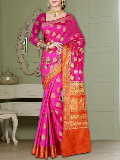 pink silk saree with blouse - 14161964 - Very Small Image - 1
