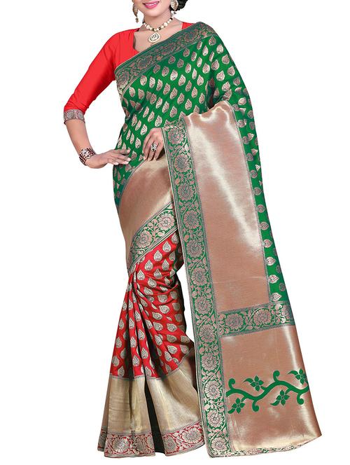 green silk banarasi saree with blouse - 14163842 - Very Small Image - 1