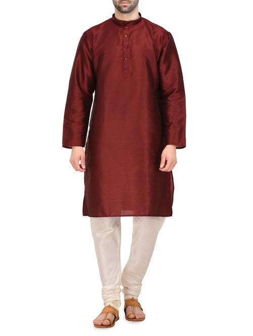 maroon dupion ethnic wear set - 14164084 - Very Small Image - 1