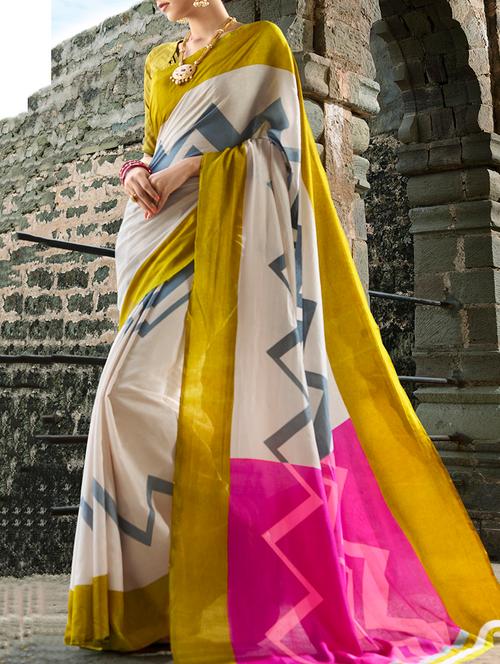 women's geometric beige colored saree - 14165503 - Very Small Image - 1