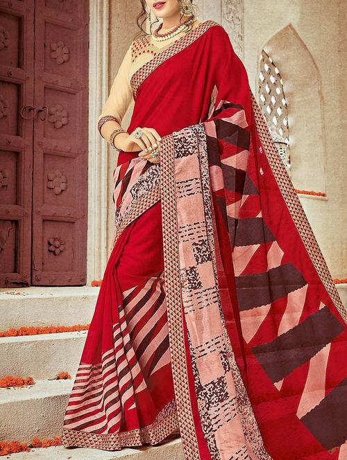 women's bordered red colored saree - 14165514 - Very Small Image - 1