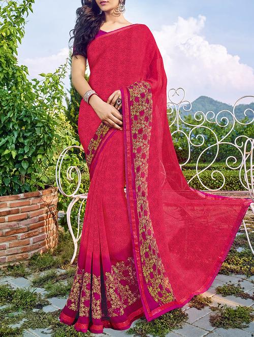 pink printed saree - 14165529 - Very Small Image - 1