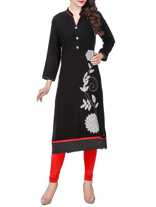 black cotton straight kurta - 14166150 - Very Small Image - 1