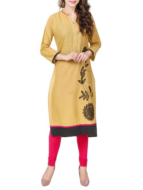 yellow cotton straight kurta - 14166188 - Very Small Image - 1