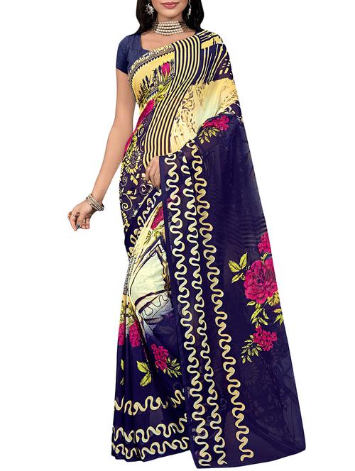 multi colored georgette printed saree with blouse - 14166583 - Very Small Image - 1