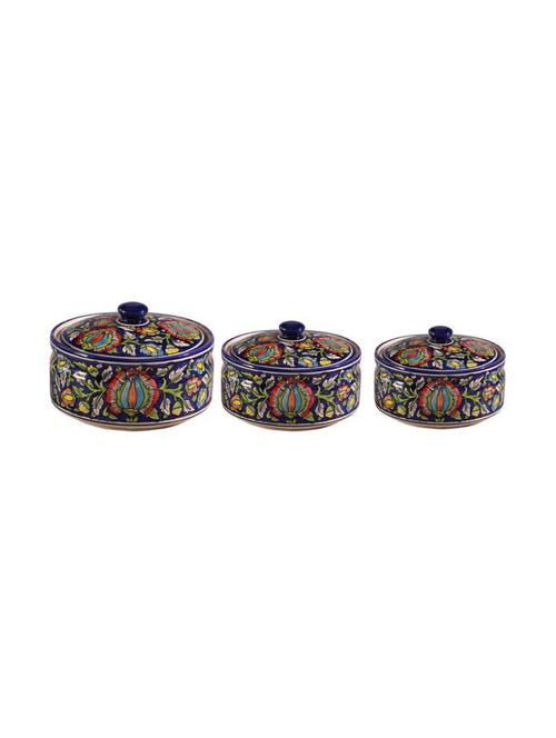serving donga casserole ceramic/stoneware in blue jaipuri (1 large, 1 medium & 1 small) (set of 3) handmade by caffeine - 14167694 - Very Small Image - 1