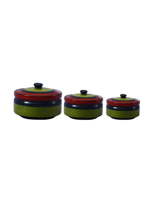 serving donga casserole ceramic/stoneware in green chandrakari (1 large, 1 medium & 1 small) (set of 3) handmade by caffeine - 14167696 - Very Small Image - 1