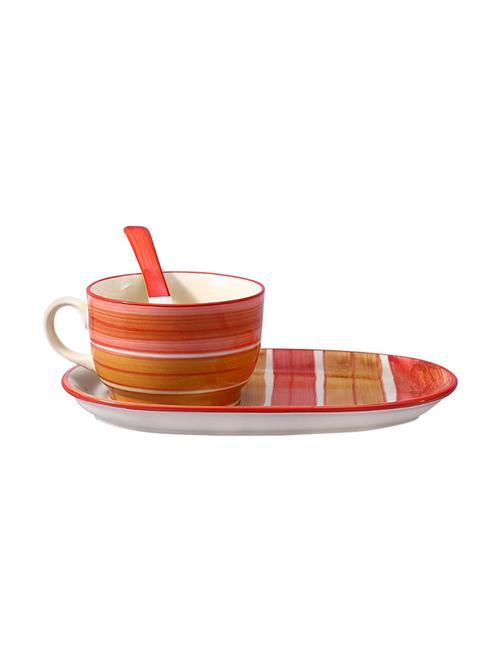 soup set ceramic/stoneware in orange illusion (1 soup cup, 1 spoon & 1 tray) (set of 3) handmade by caffeine - 14167782 - Very Small Image - 1