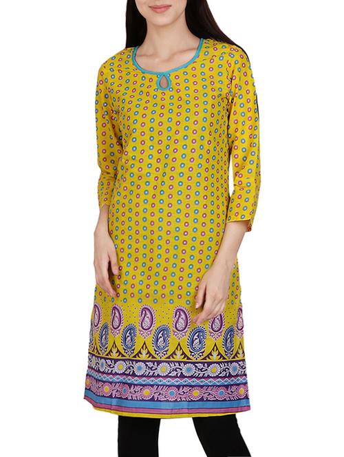 yellow cotton straight kurta - 14167913 - Very Small Image - 1