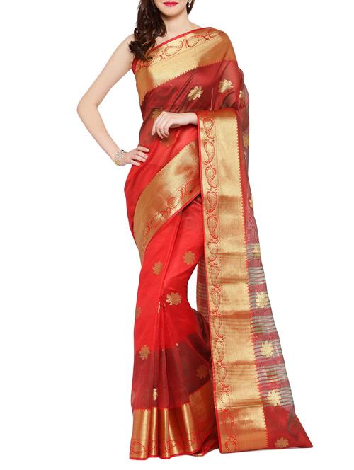 chhabra 555 red jacquard art silk saree with blouse - 14167996 - Very Small Image - 1