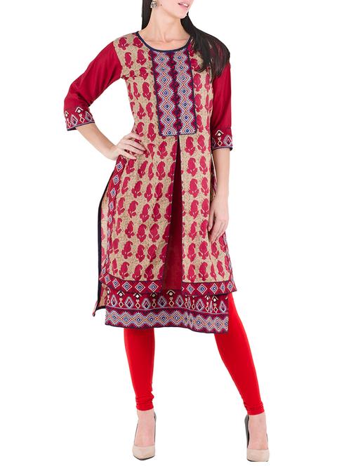 red cotton straight kurta - 14169956 - Very Small Image - 1