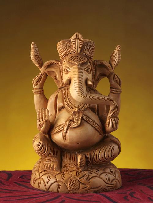 pure white wood ekakshara ganapati statue  for festive decoration - 14171048 - Very Small Image - 1