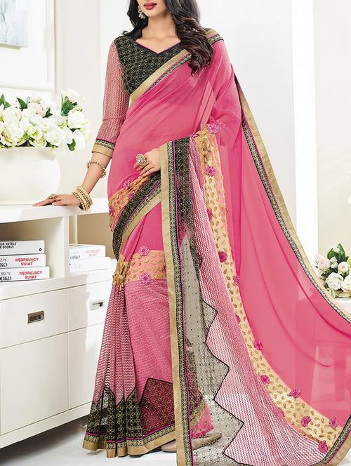 pink embroidered saree with blouse - 14172074 - Very Small Image - 1