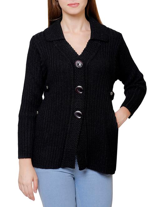 black woolen casual cardigan - 14172391 - Very Small Image - 1