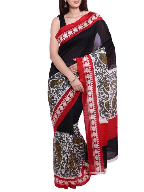 black art silk printed saree with blouse - 14172957 - Very Small Image - 1