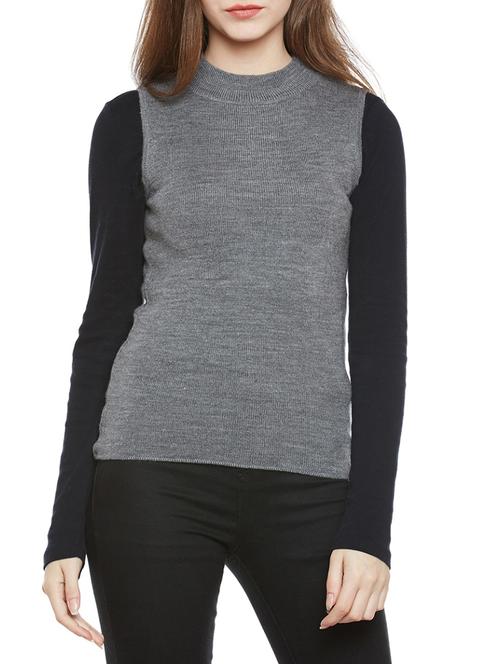 solid grey woolen pullover - 14173083 - Very Small Image - 1