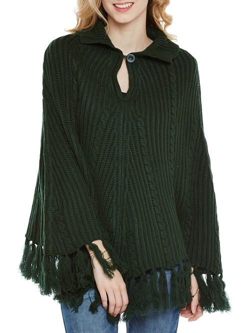 solid green woollen poncho - 14173100 - Very Small Image - 1