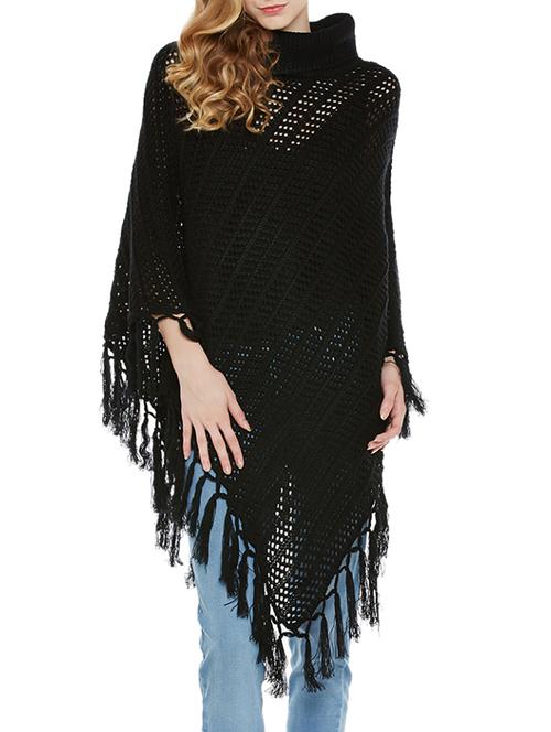 solid black woollen poncho - 14173109 - Very Small Image - 1