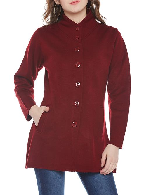 maroon woolen long cardigan - 14173175 - Very Small Image - 1