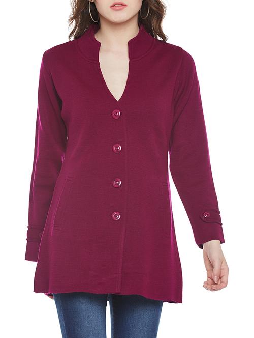 purple woolen long cardigan - 14173180 - Very Small Image - 1