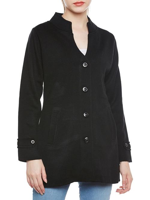 solid black woolen coats - 14173181 - Very Small Image - 1