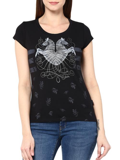black printed modal tee - 14173707 - Very Small Image - 1