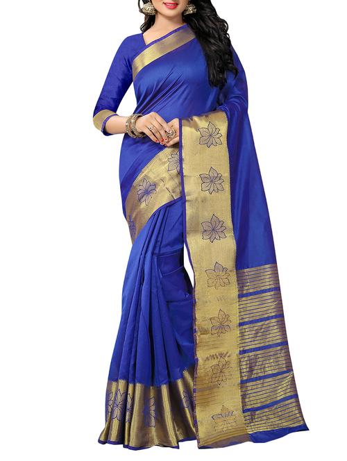 blue silk bordered saree with blouse - 14174575 - Very Small Image - 1