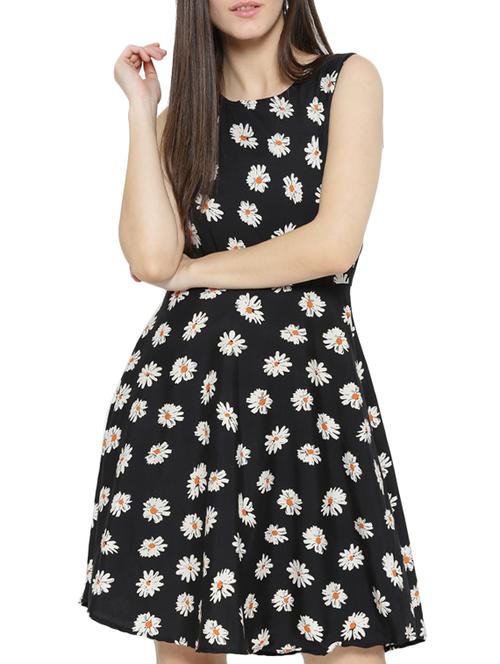 black polyester fit & flare dress - 14174728 - Very Small Image - 1