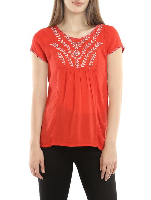 solid red viscose top - 14175304 - Very Small Image - 1