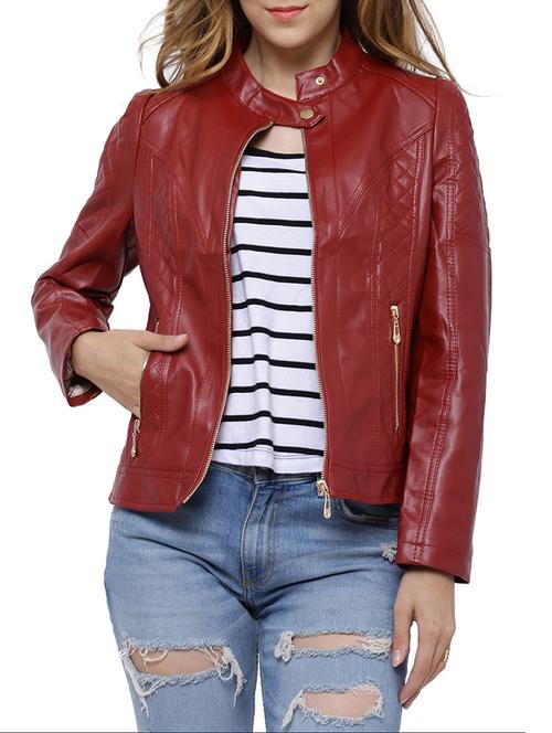 red polyester leatherleatherette jacket - 14179704 - Very Small Image - 1