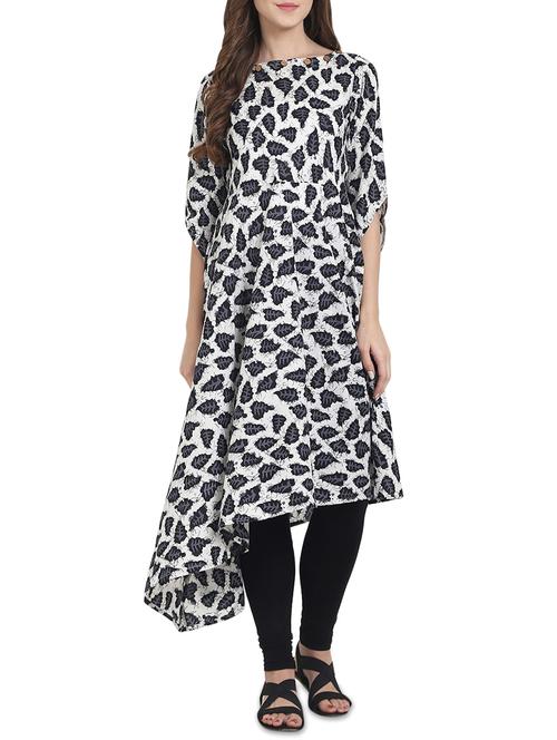 white cotton asymmetric kurta - 14180093 - Very Small Image - 1