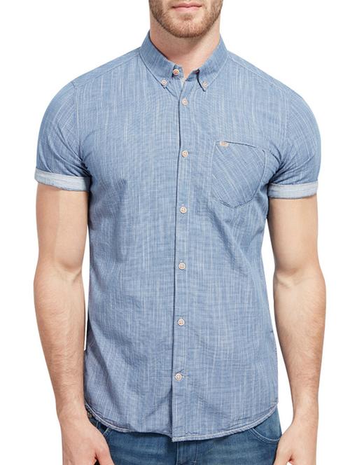 blue cotton casual shirt - 14180435 - Very Small Image - 1
