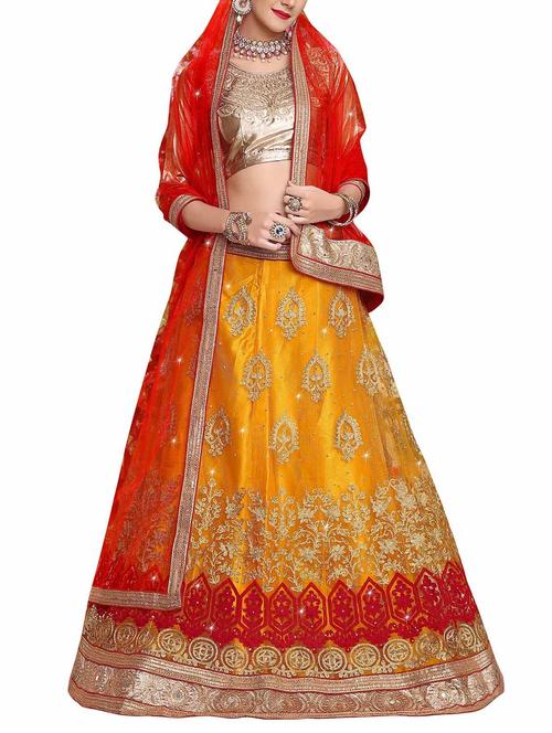 yellow embroidered panelled lehenga - 14181288 - Very Small Image - 1