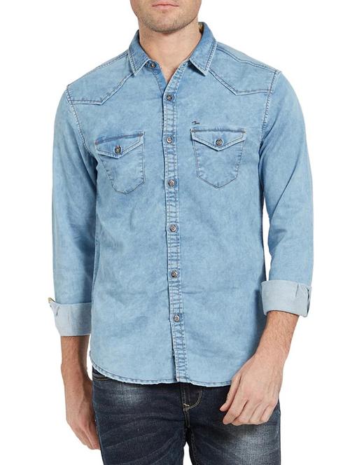 blue denim casual shirt - 14181608 - Very Small Image - 1