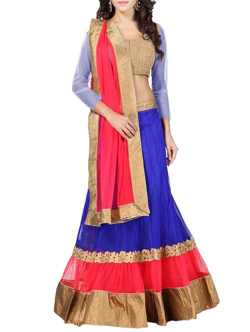 blue net panelled unstitched lehenga - 14181907 - Very Small Image - 1