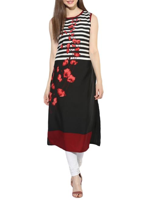 black crepe straight kurta - 14181934 - Very Small Image - 1