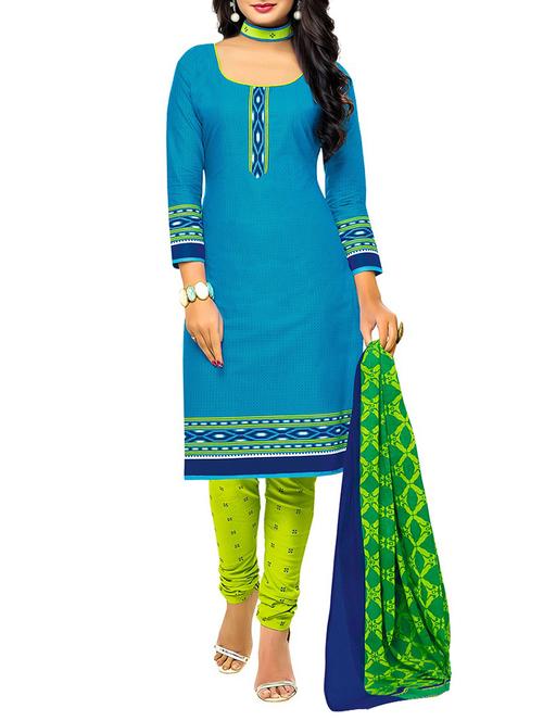 sky blue unstitched churidaar suit dress material - 14182749 - Very Small Image - 1