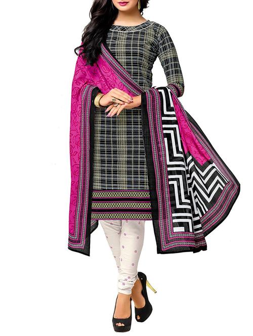 black unstitched churidaar suit dress material - 14182762 - Very Small Image - 1