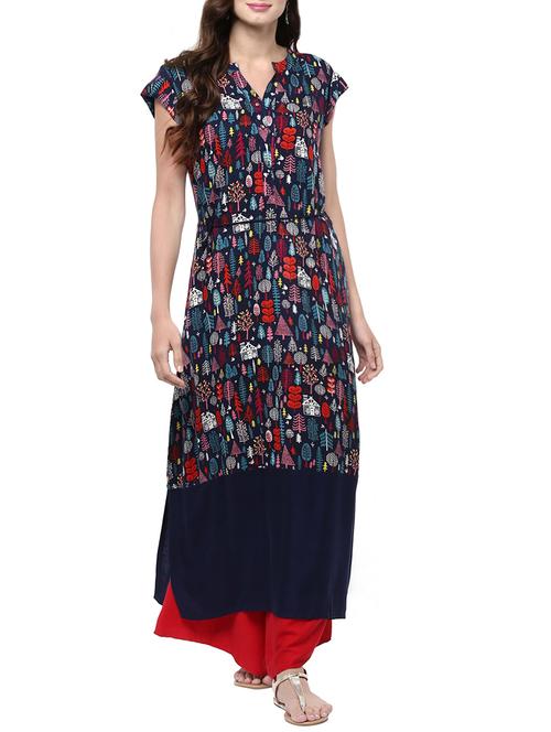 blue rayon a-line kurta - 14182826 - Very Small Image - 1
