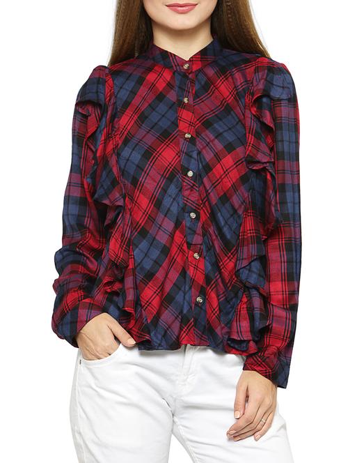 red checks cotton casual shirt - 14183532 - Very Small Image - 1