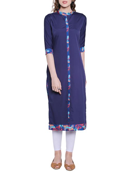 blue crepe straight kurta - 14183893 - Very Small Image - 1